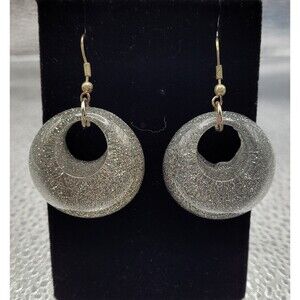 Lucite and Silver Sparkles Glitter Hoop Earrings